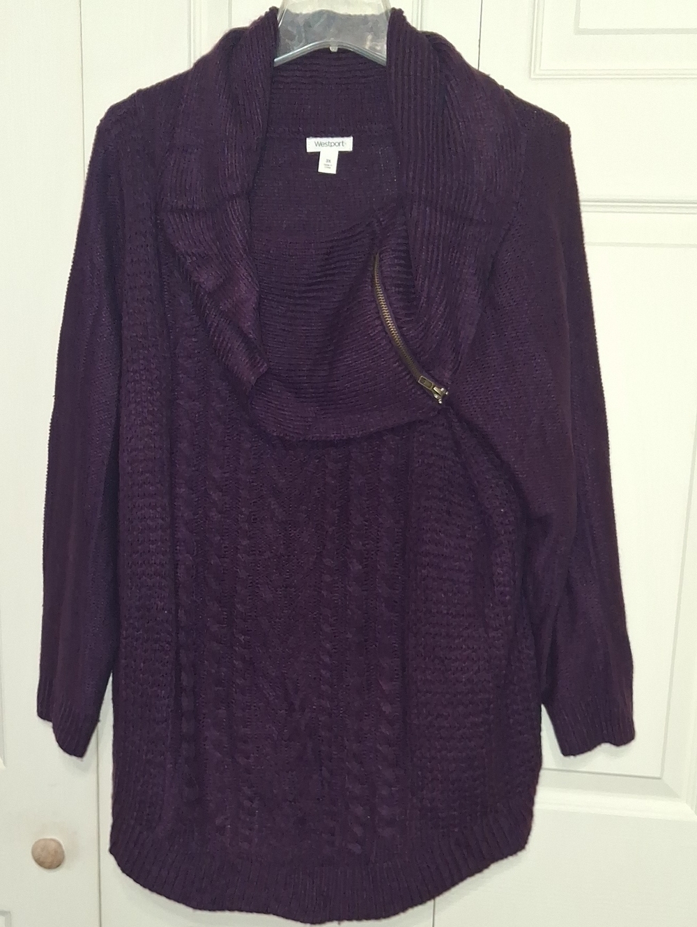 Westport Women's Cable Cowl Neck Sweater in Plum